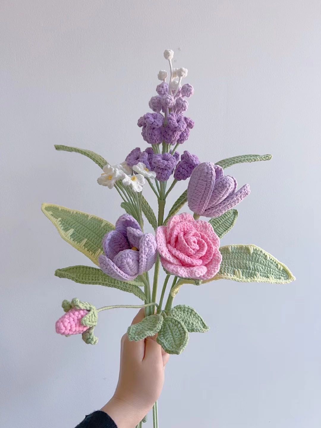 Crochet Mixed Flower Bouquet | Hyacinth/Rose/Tulip/Lily of the Valley/Lavender | Multiple Styles Available