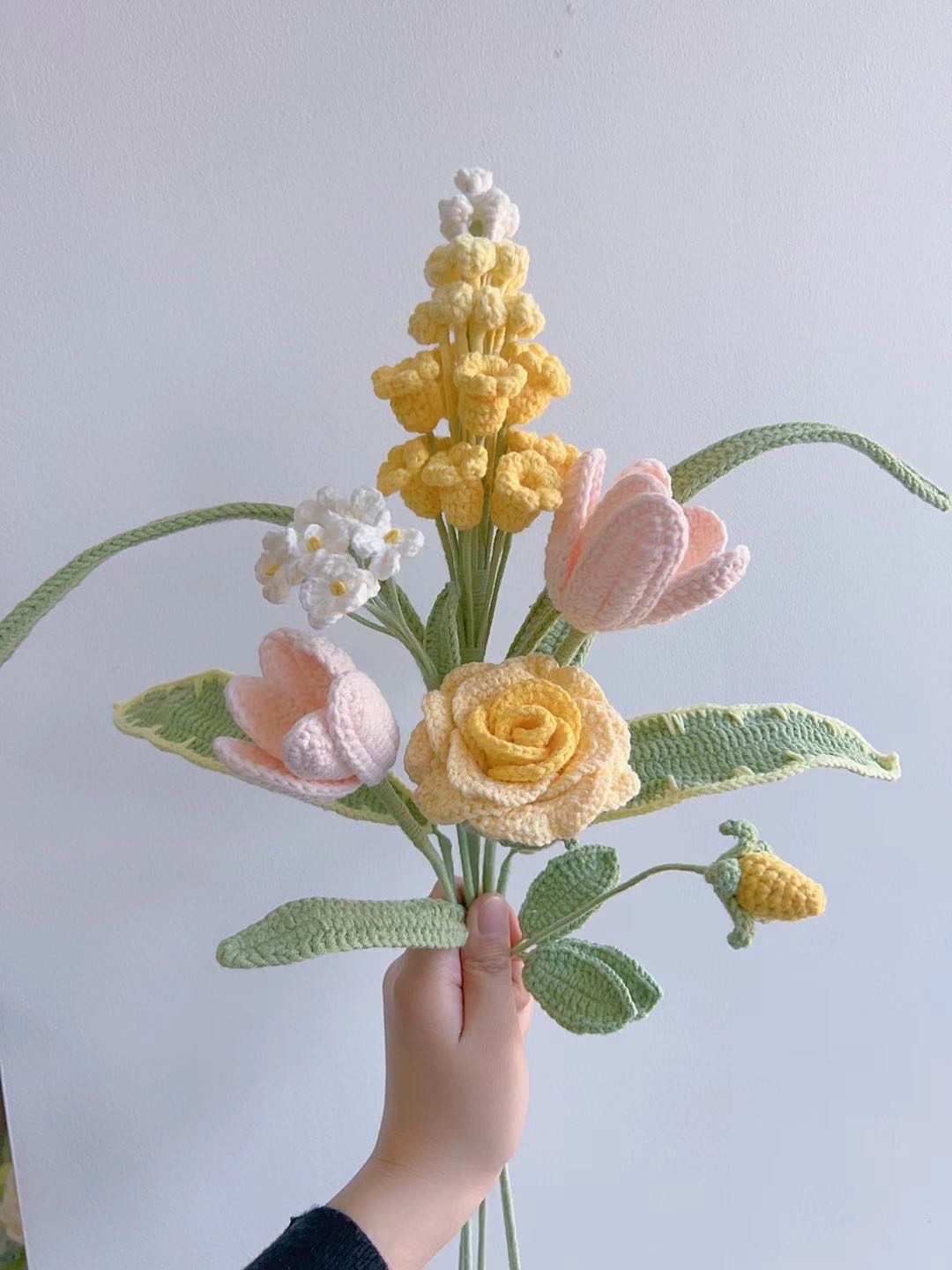Crochet Mixed Flower Bouquet | Hyacinth/Rose/Tulip/Lily of the Valley/Lavender | Multiple Styles Available