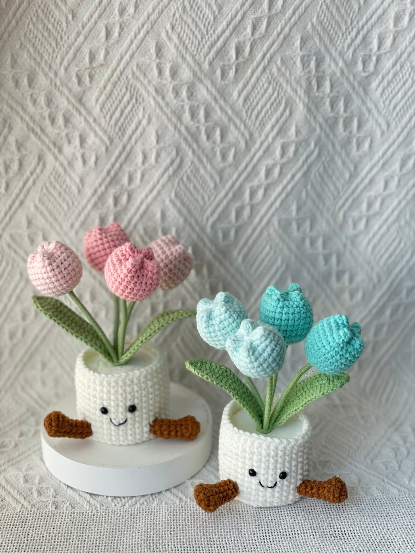 Handmade Crochet Tulip Flower Pot -4 Tulips In