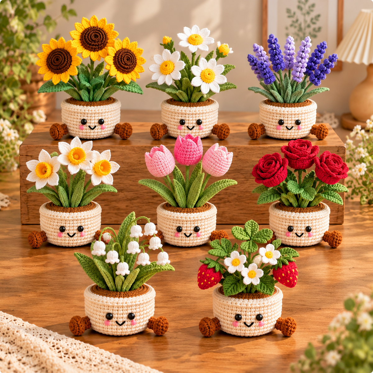Handmade Crochet Potted Flowers – Cute Amigurumi Plant Decor, Kawaii Yarn Flowers, Unique Handmade Gift