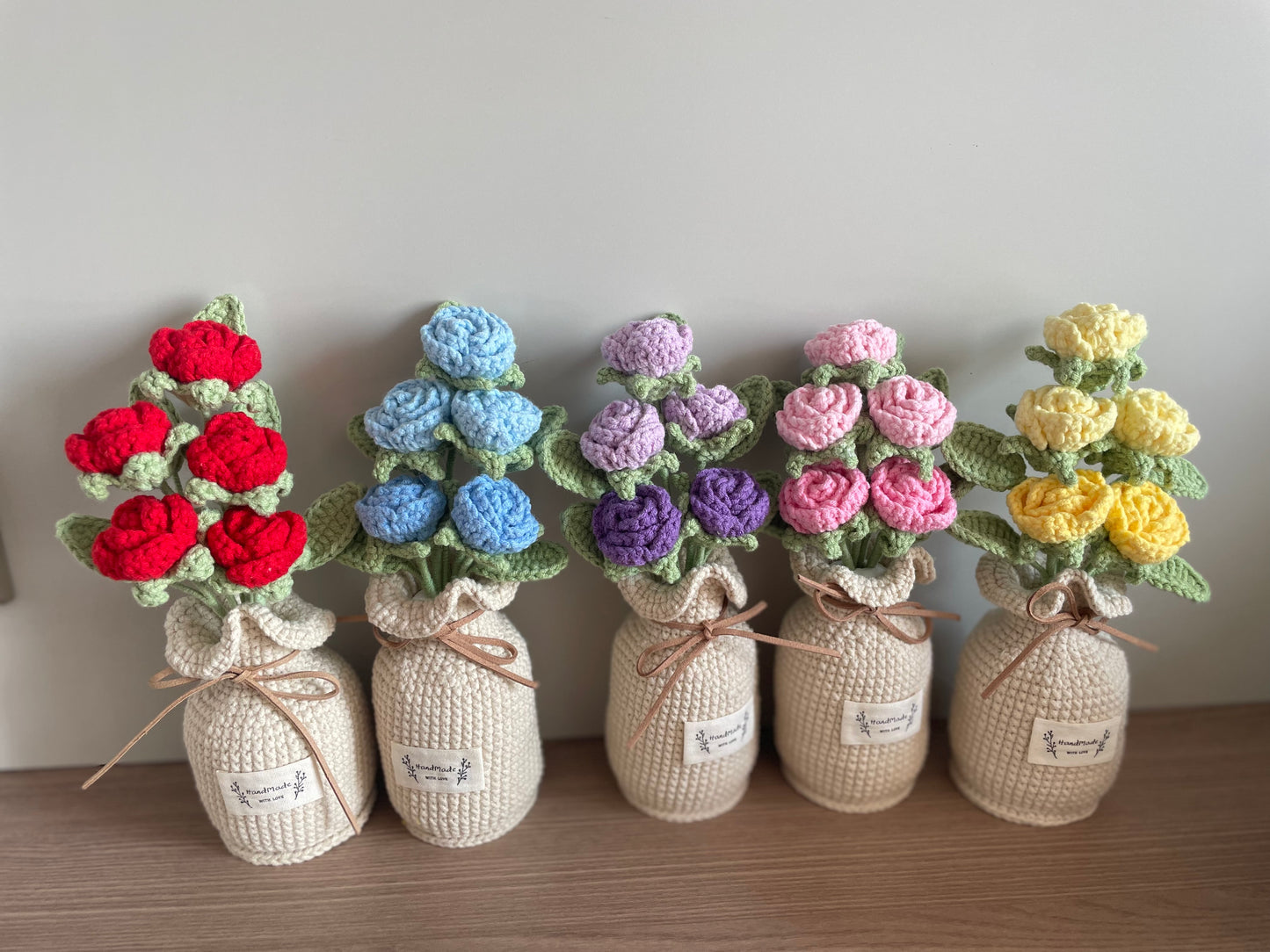 Crochet Rose Flower in Pocket | 5 Small Flowers | Purple, Blue, Pink, Red, Yellow
