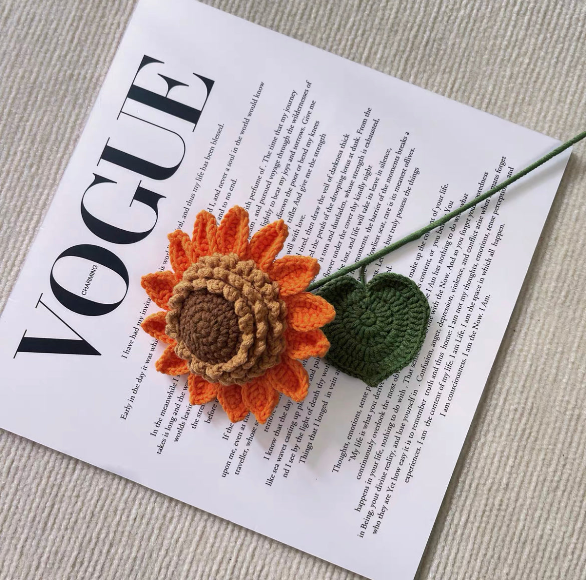 Crochet Sunflower Bouquet, Single Flower Bouquet, Available in Yellow/Orange