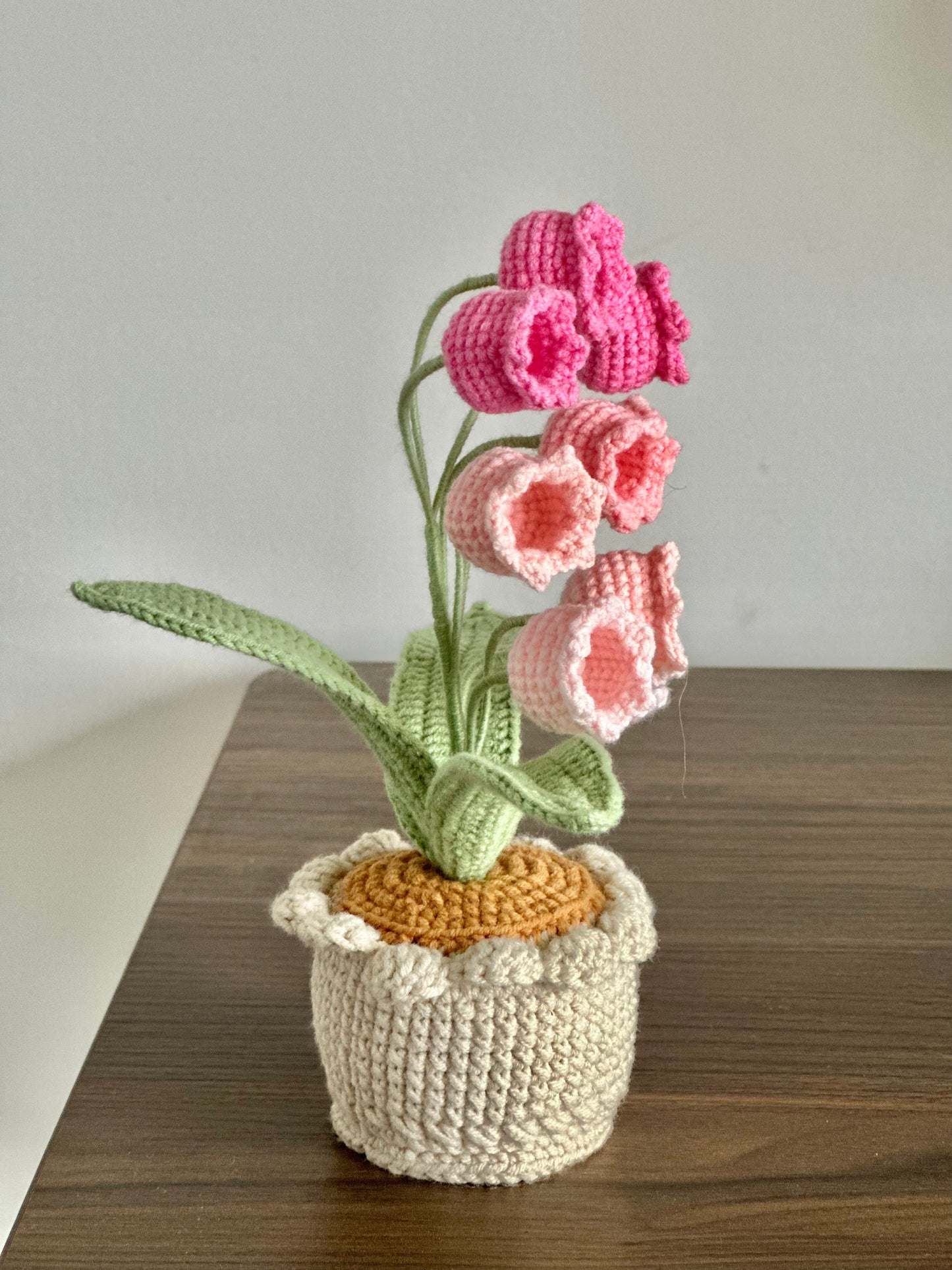 Crochet Lily of the Valley Flower Pot in Gradient Pink