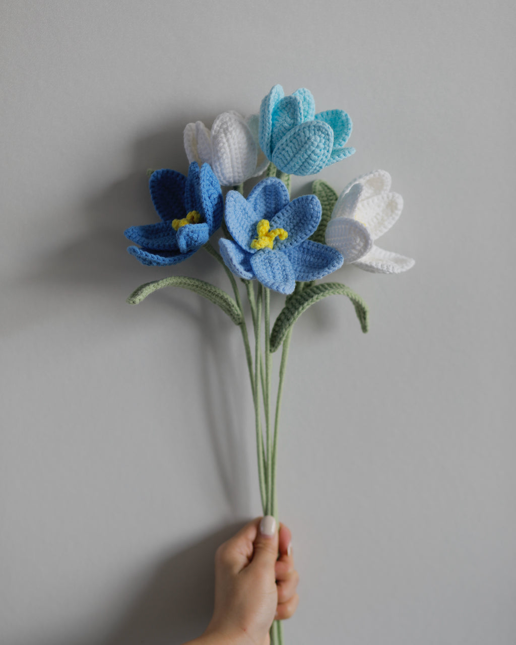 Crochet Tulip Bouquet | Small (5 Stems) | Blue & White