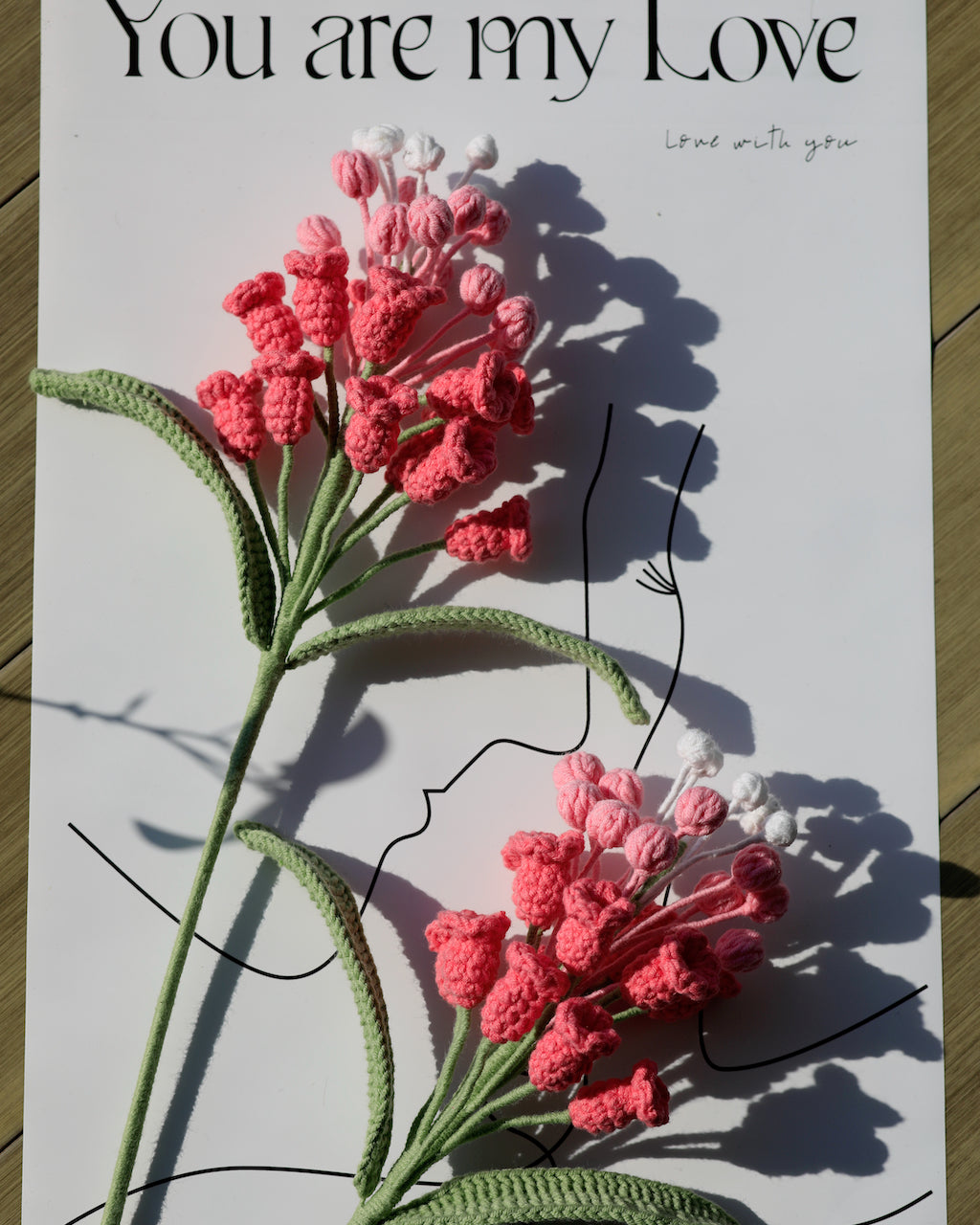 Gehäkelte Hyazinthenblütenstiele, weiches Baumwollgarn, erhältlich in Rosenrot