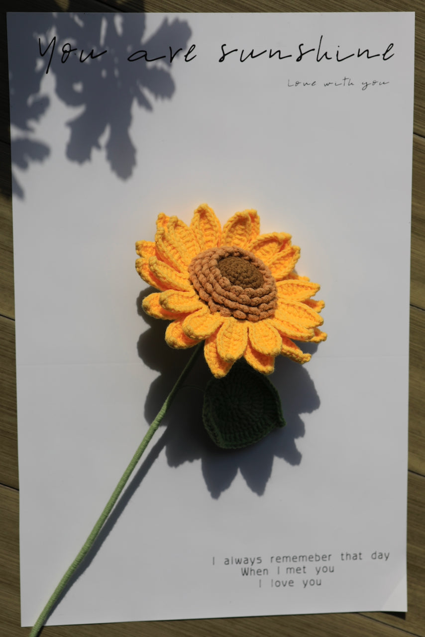Classic Crochet Sunflower Stems, Soft Cotton Yarn, Multiple Style Available