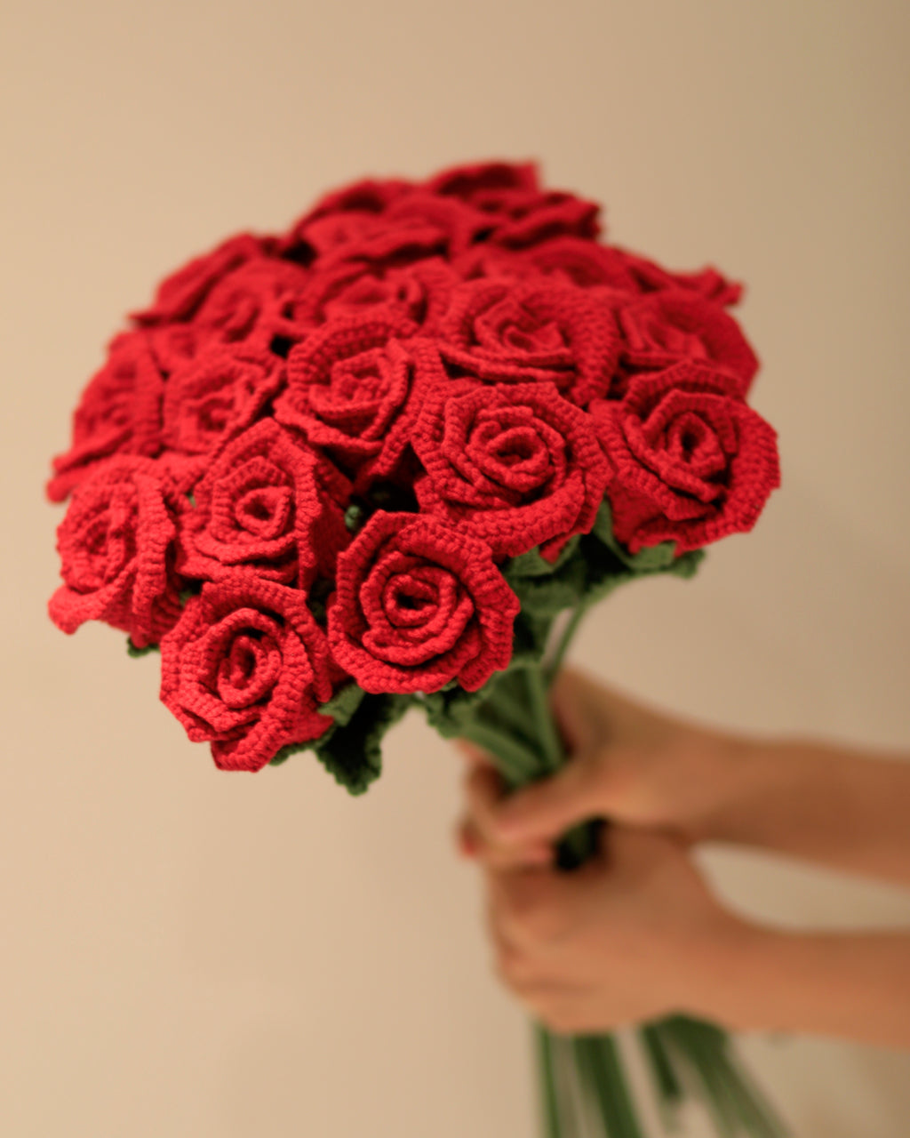 Crochet Red Rose Stems, Soft Cotton Yarn