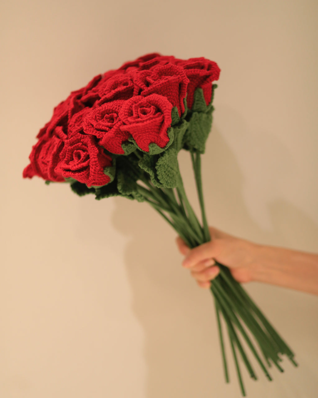 Crochet Red Rose Stems, Soft Cotton Yarn