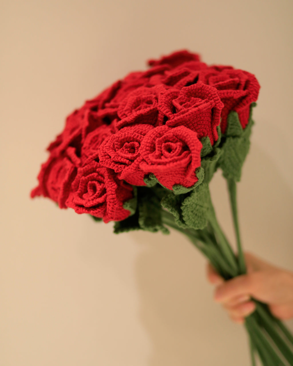 Crochet Red Rose Stems, Soft Cotton Yarn