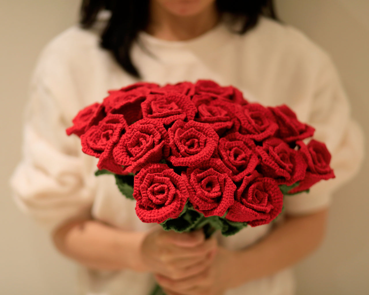 Crochet Red Rose Stems, Soft Cotton Yarn