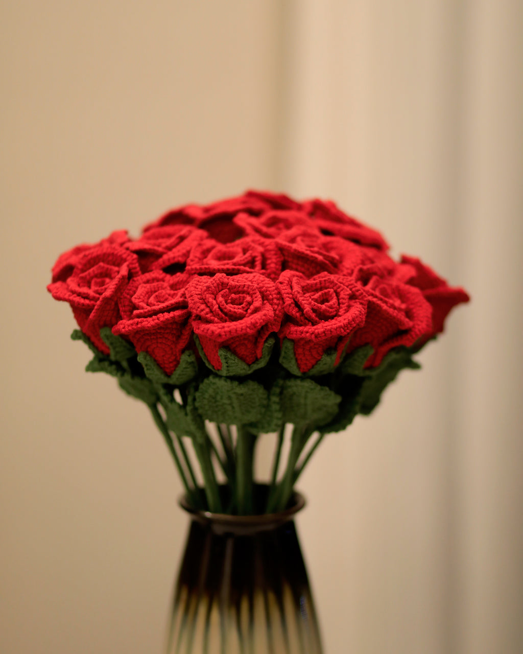 Crochet Red Rose Stems, Soft Cotton Yarn