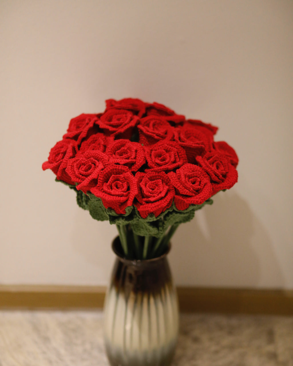 Crochet Red Rose Stems, Soft Cotton Yarn