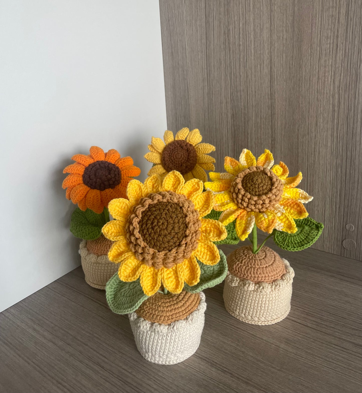Crochet Sunflower in Pot(Single Flower) | Double Layer, Single Layer | Yellow, Orange