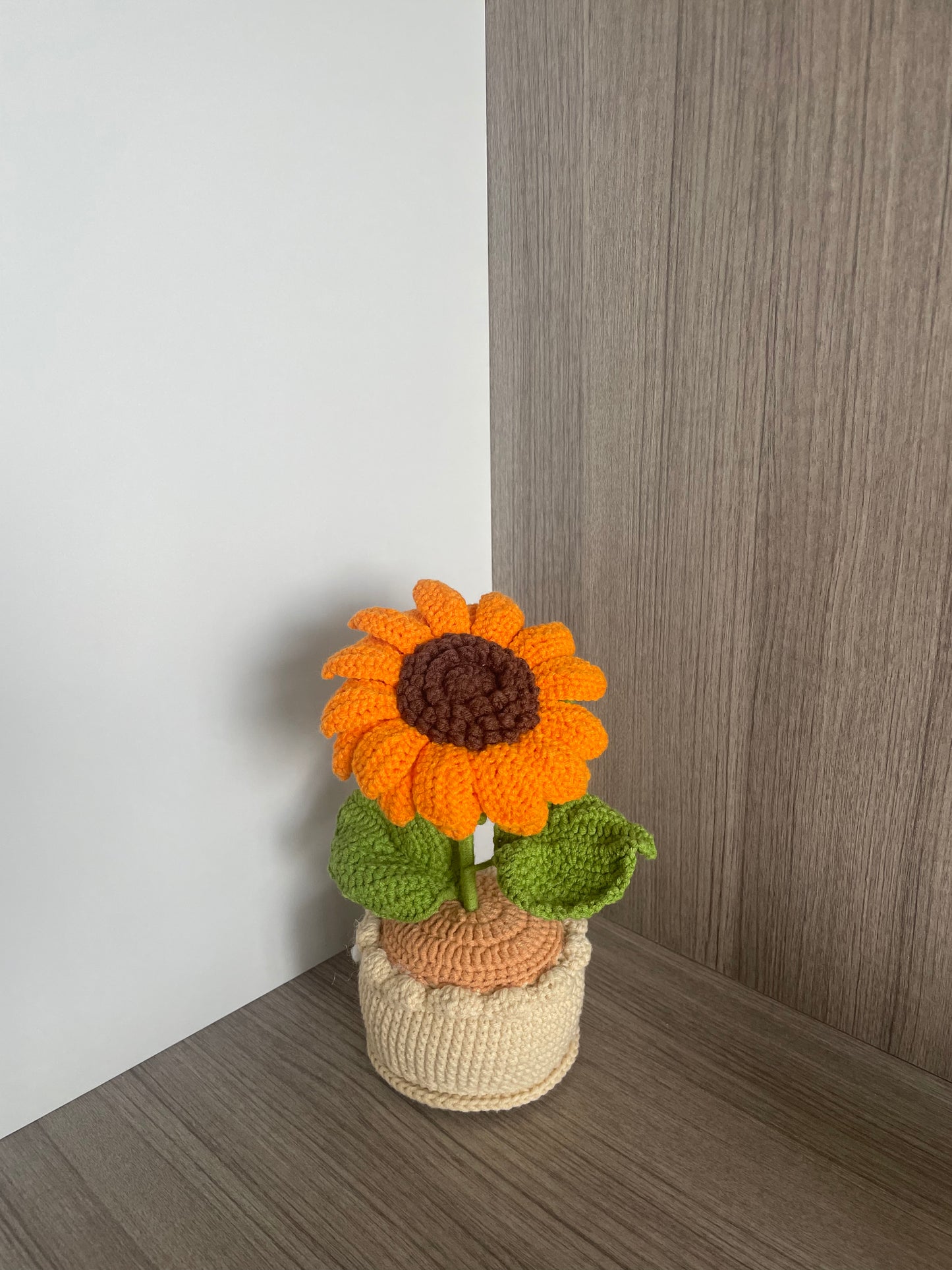 Crochet Sunflower in Pot(Single Flower) | Double Layer, Single Layer | Yellow, Orange