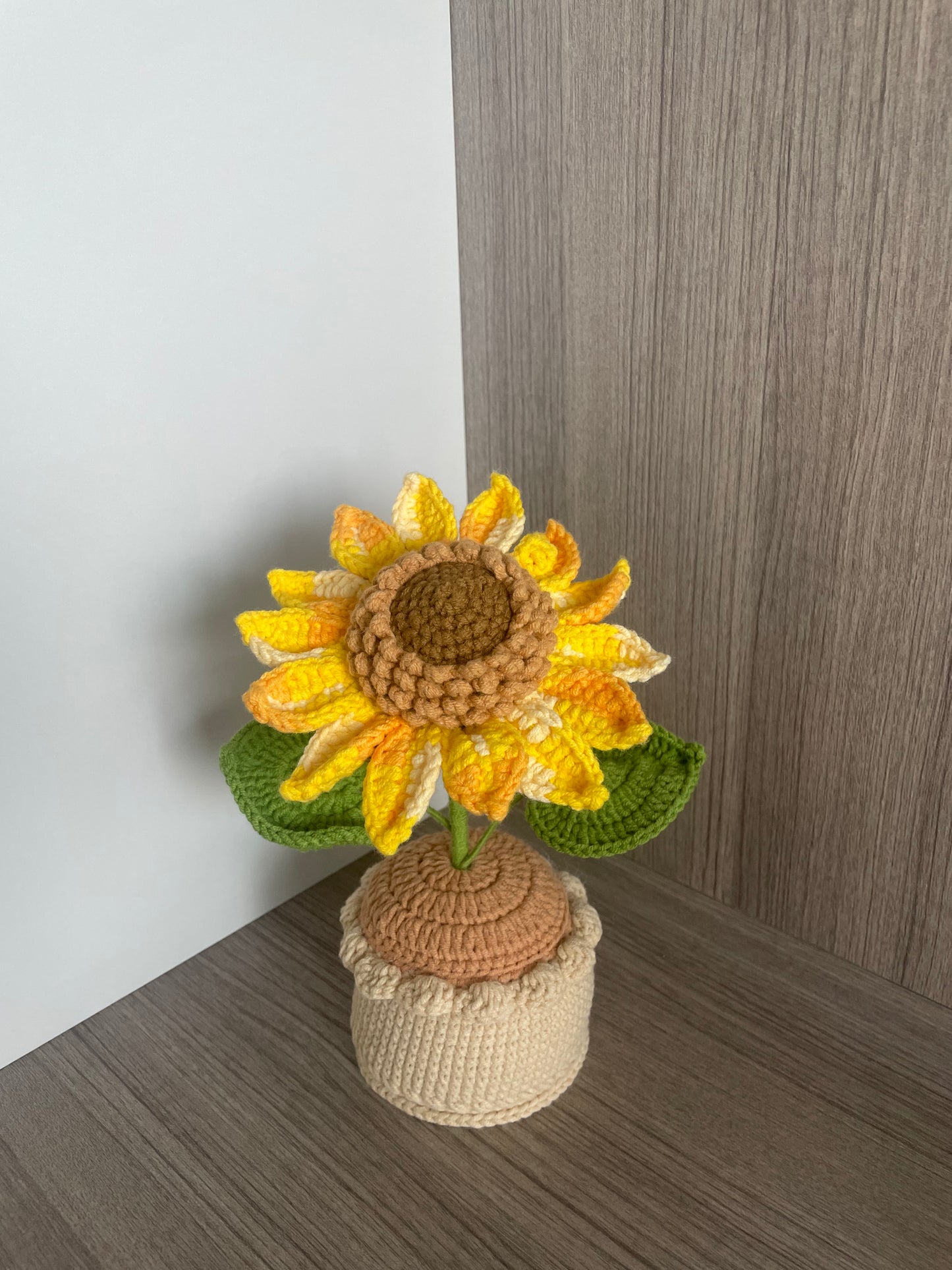 Crochet Sunflower in Pot(Single Flower) | Double Layer, Single Layer | Yellow, Orange