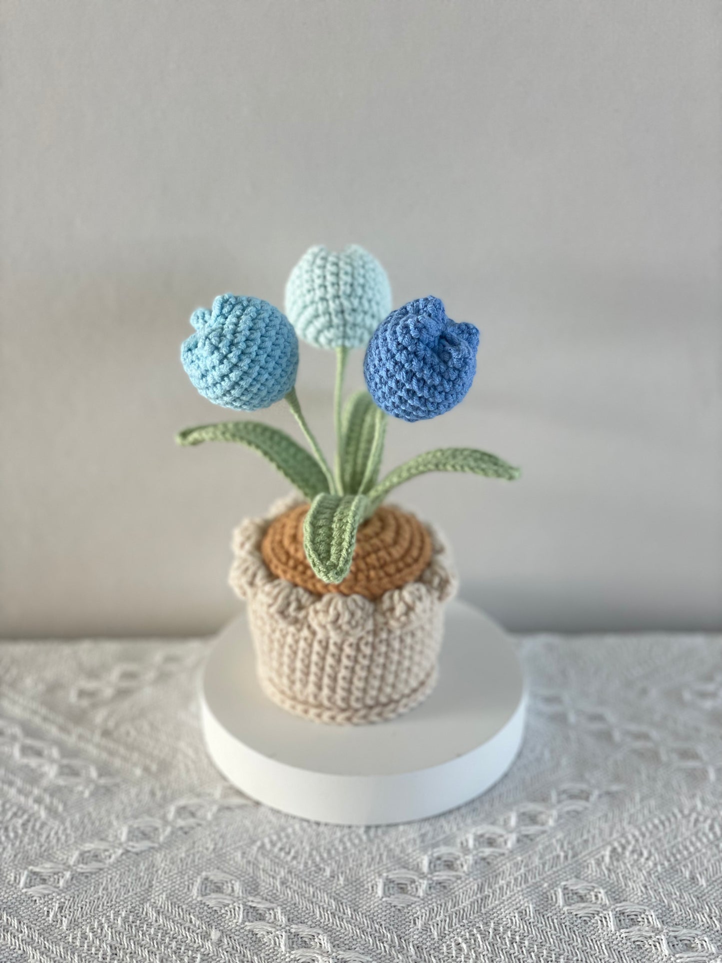 Handmade Crochet Tulip Flower Pot - 3 Tulips in Purple, Pink, Yellow, Blue, Red