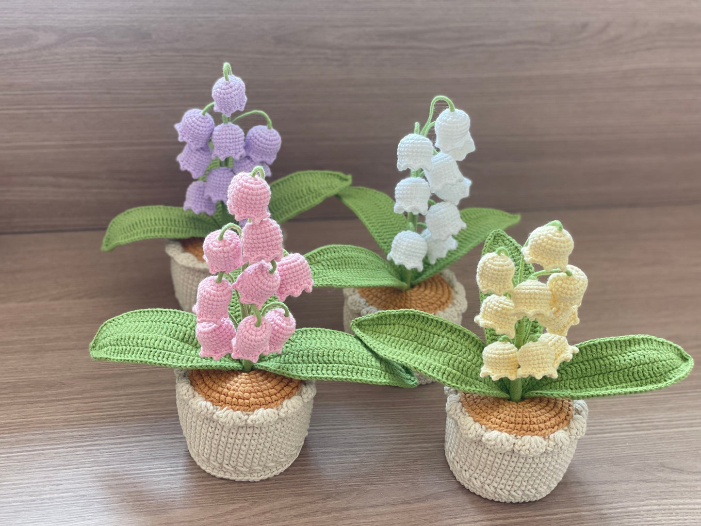 Crochet Lily of the Valley Flowers in Pot | Large (9 Flowers) | Pink, Purple, Yellow, White