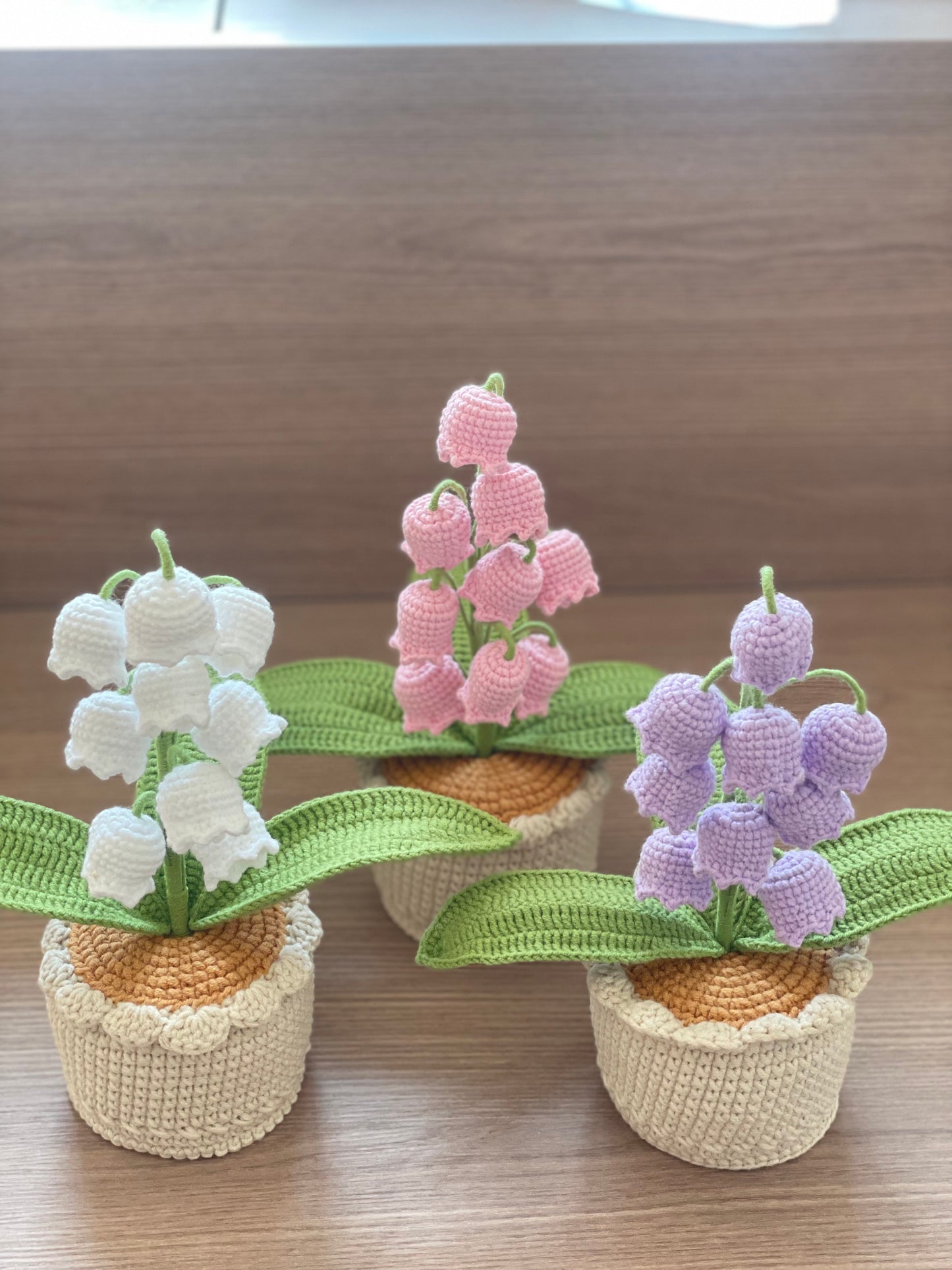 Crochet Lily of the Valley Flowers in Pot | Large (9 Flowers) | Pink, Purple, Yellow, White