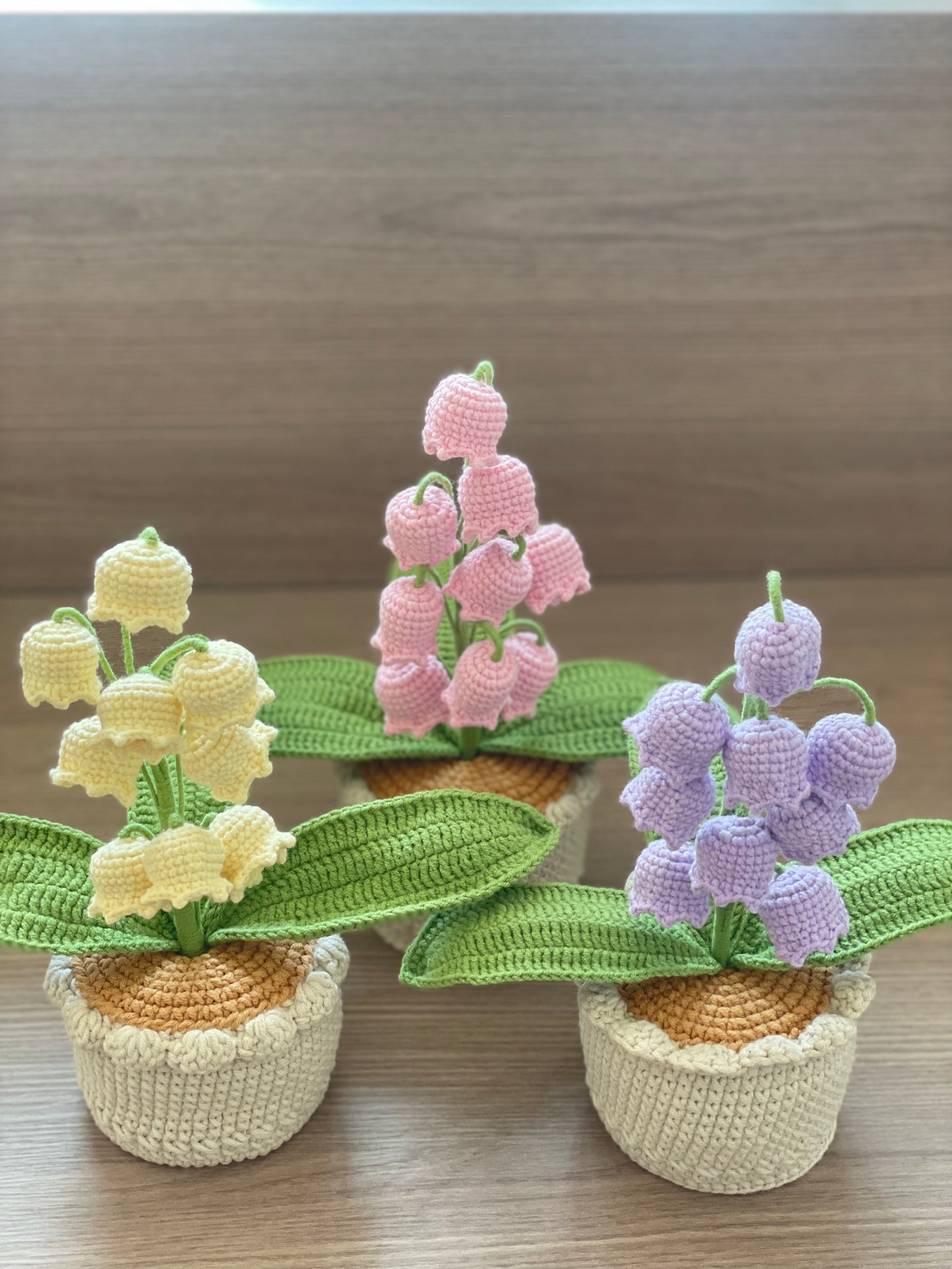Crochet Lily of the Valley Flowers in Pot | Large (9 Flowers) | Pink, Purple, Yellow, White