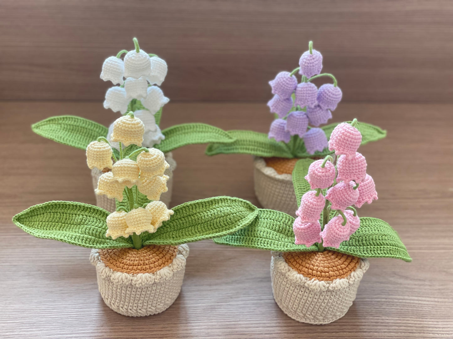Crochet Lily of the Valley Flowers in Pot | Large (9 Flowers) | Pink, Purple, Yellow, White