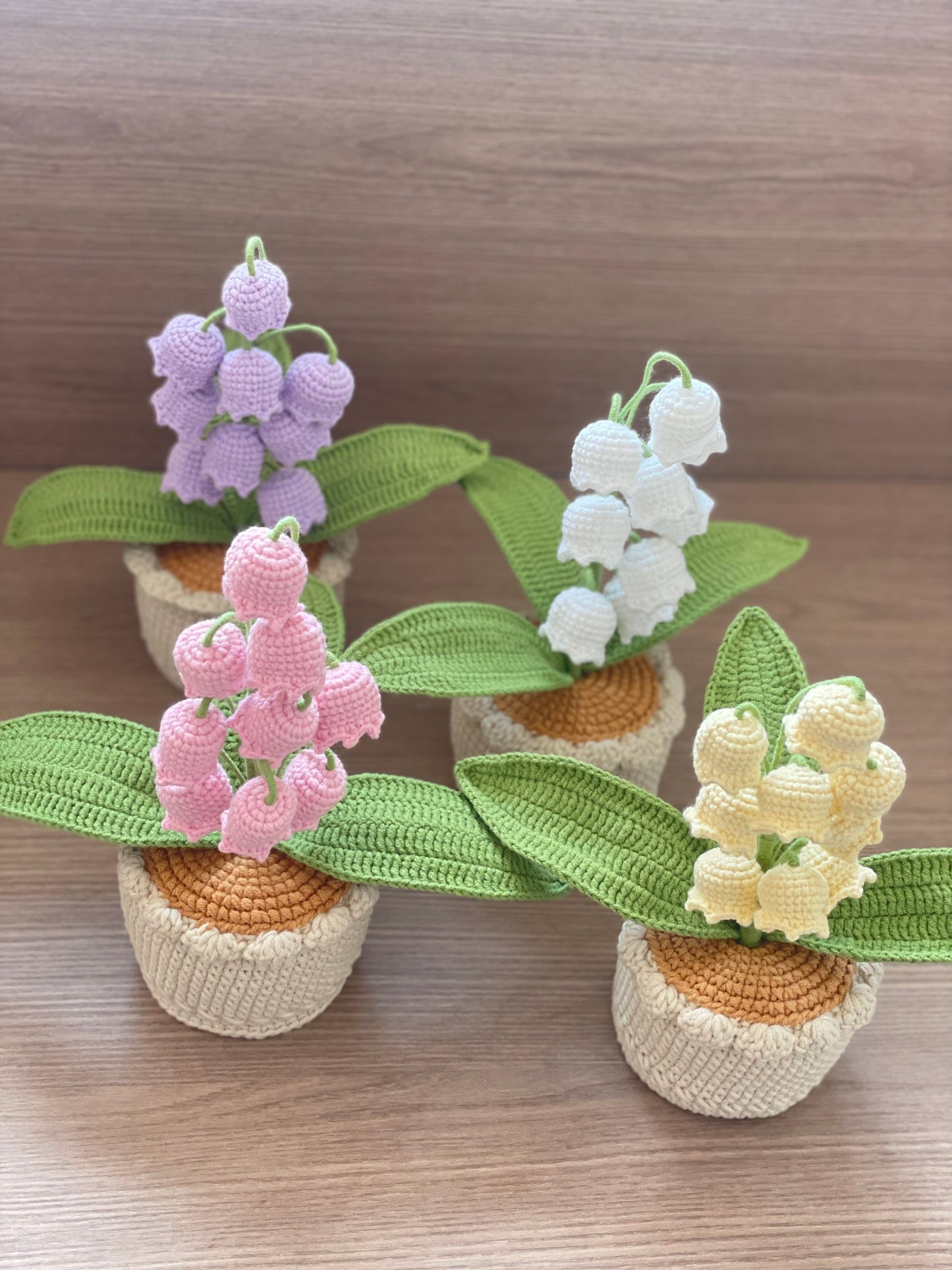 Crochet Lily of the Valley Flowers in Pot | Large (9 Flowers) | Pink, Purple, Yellow, White