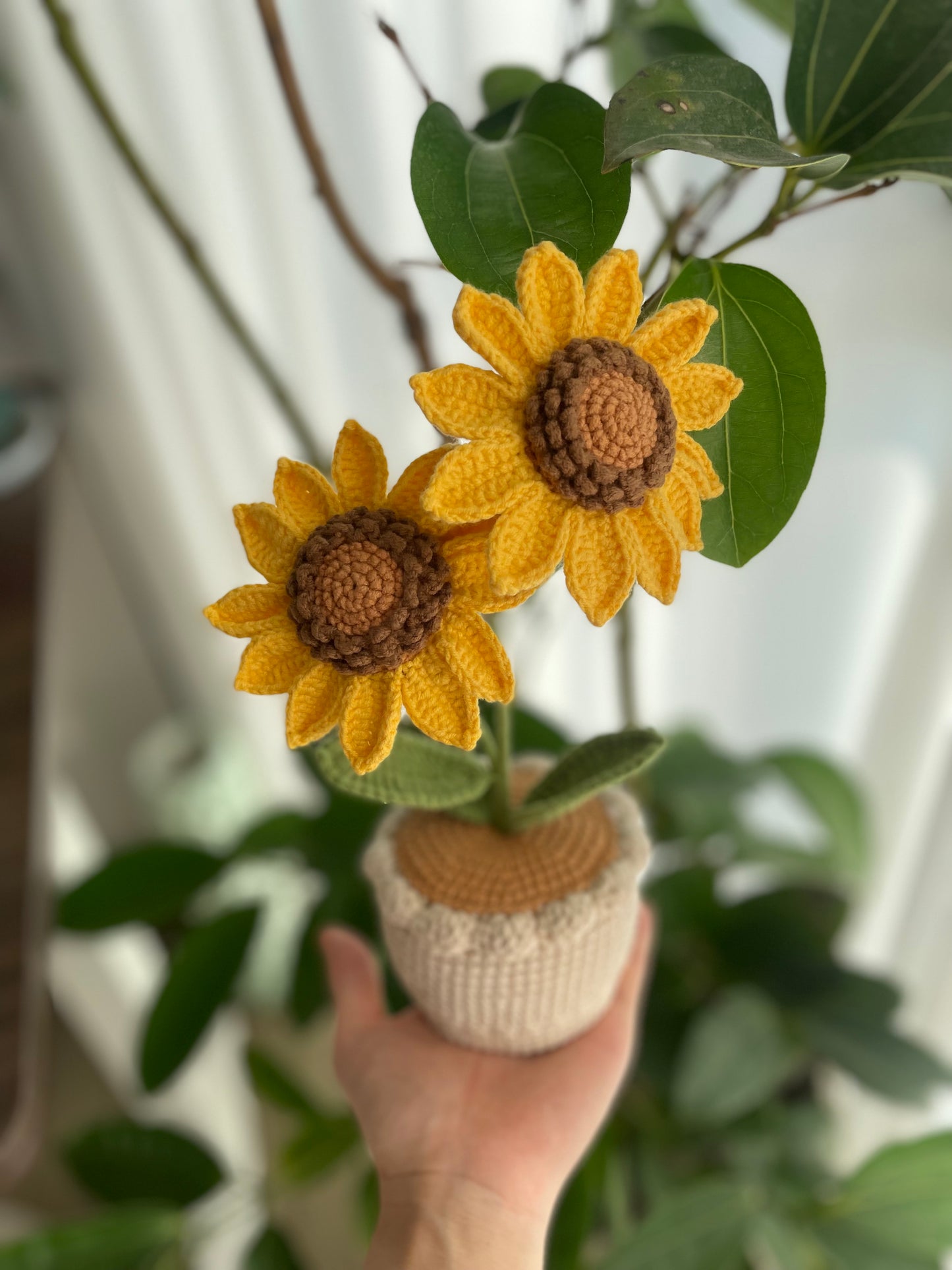 Tournesol au crochet en pot (2 fleurs)