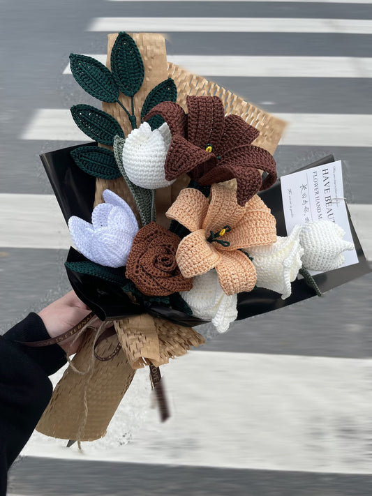 crochet bouquet, crochet lily bouquet, crochet flower bouquet