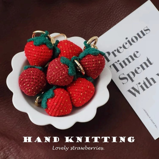Crochet Strawberry Keychain, Red/Dark Red
