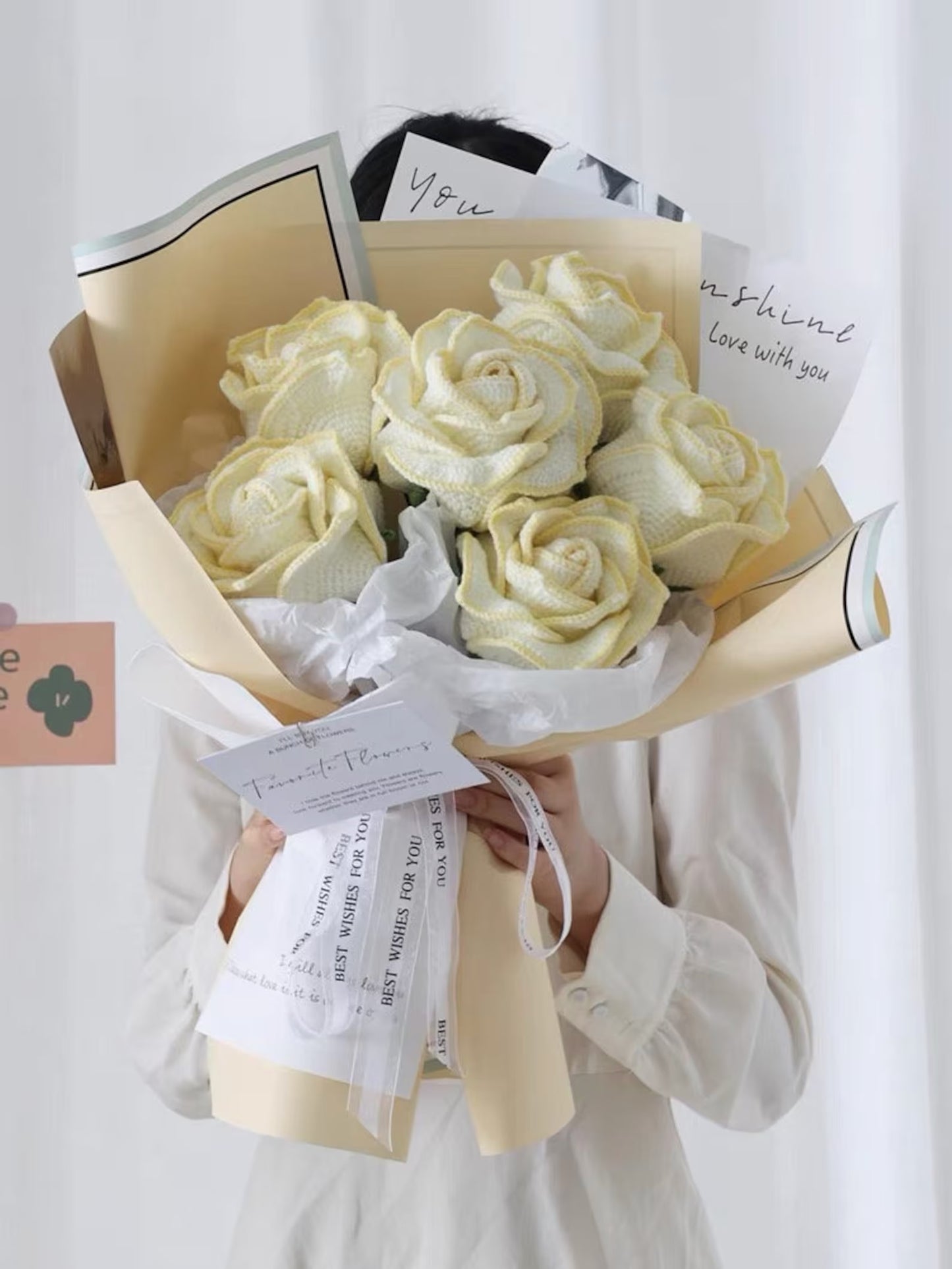 Crochet Rose Bouquet | Multiple Sizes Available | Special Colored Edge - Blue, Yellow, Pink