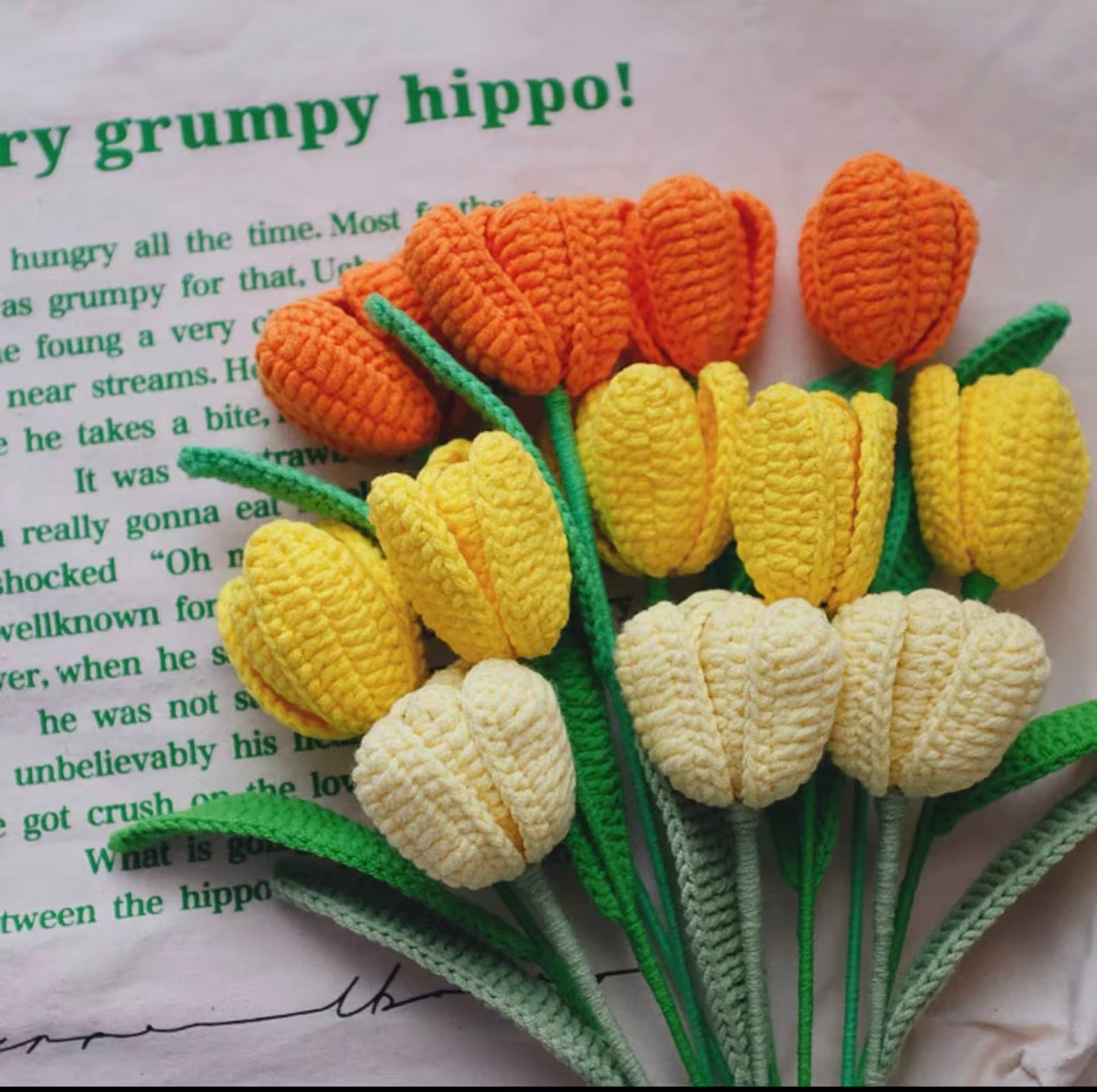 Crochet Tulip Stems, Soft Cotton Yarn, Multiple Colors Available