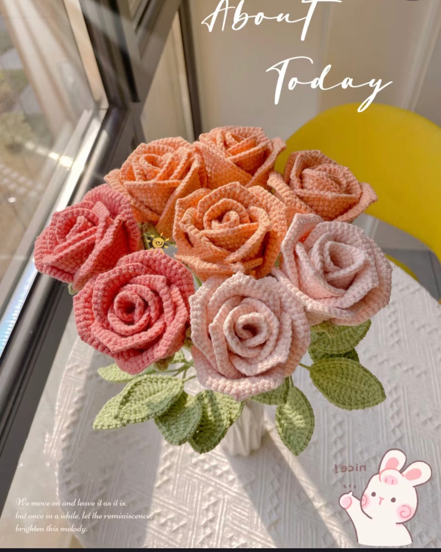 Crochet Rose Bouquet | Multiple Sizes Available | Special Morandi Colors - Pink, Red, Orange