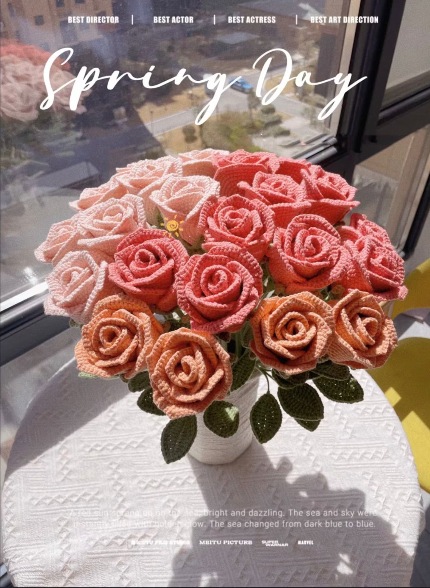 Crochet Rose Bouquet | Multiple Sizes Available | Special Morandi Colors - Pink, Red, Orange