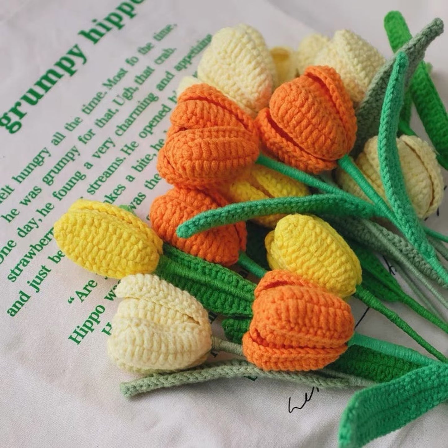 Crochet Tulip Stems, Soft Cotton Yarn, Multiple Colors Available