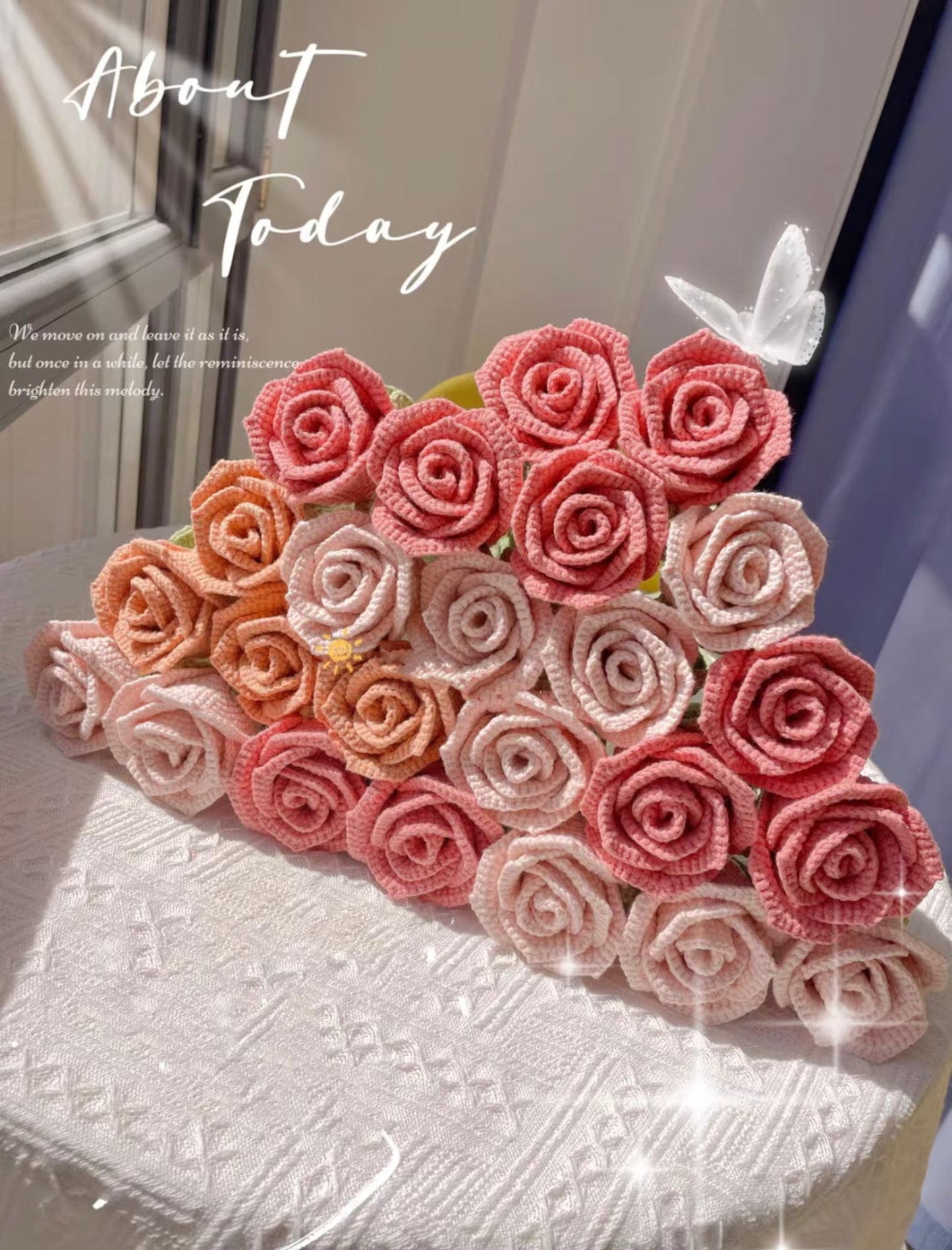 Crochet Rose Bouquet | Multiple Sizes Available | Special Morandi Colors - Pink, Red, Orange