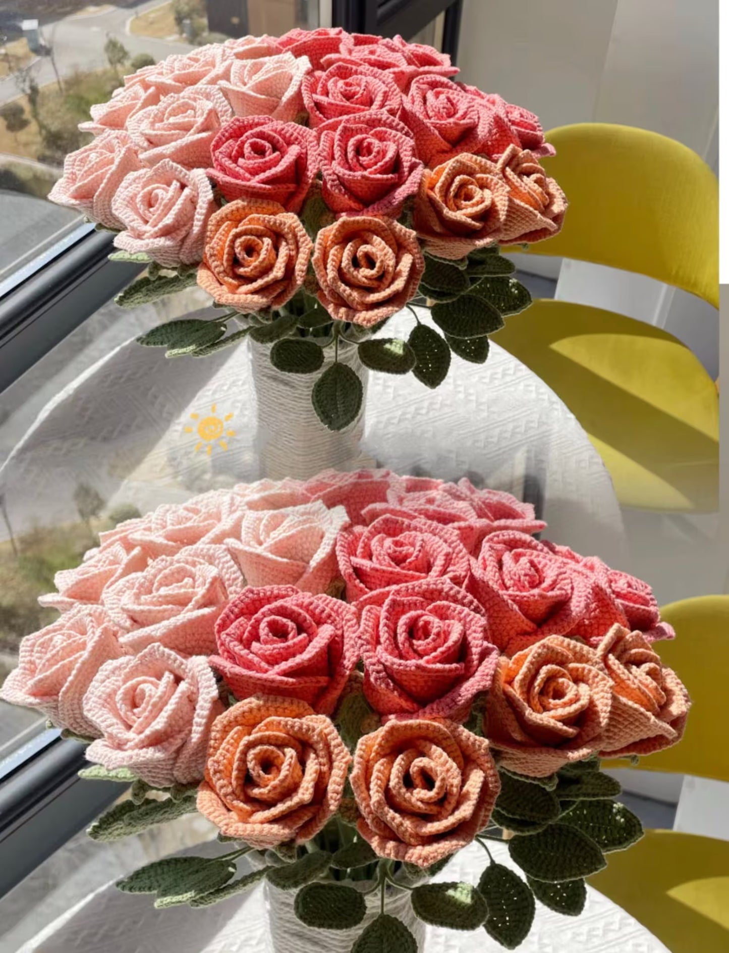 Crochet Rose Bouquet | Multiple Sizes Available | Special Morandi Colors - Pink, Red, Orange