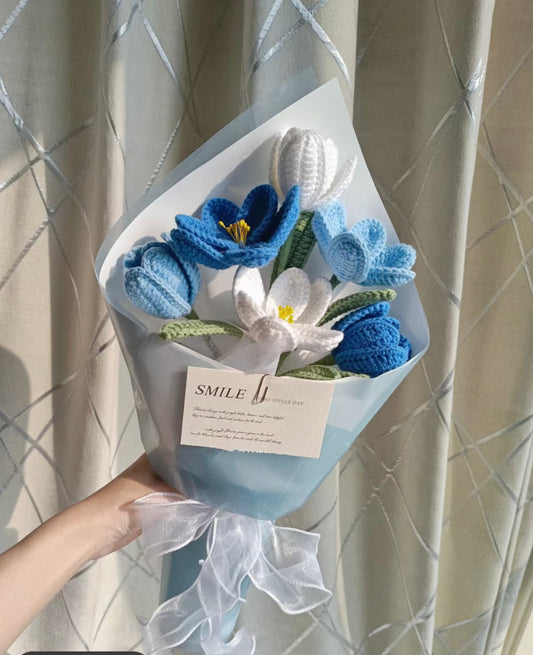 Crochet Tulip Bouquet | Medium (5-6 Stems) | Blue & White, Pink & Yellow