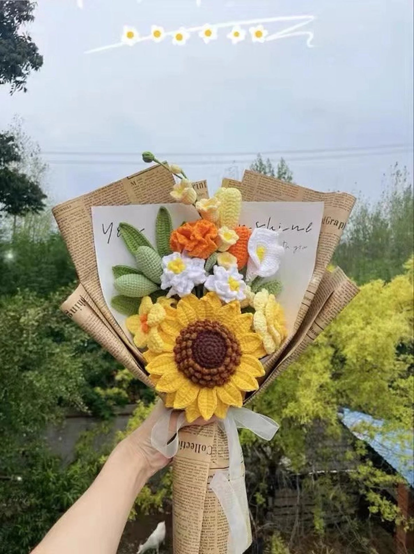 Crochet Sunflower Mixed Bouquets, Multiple Style Options