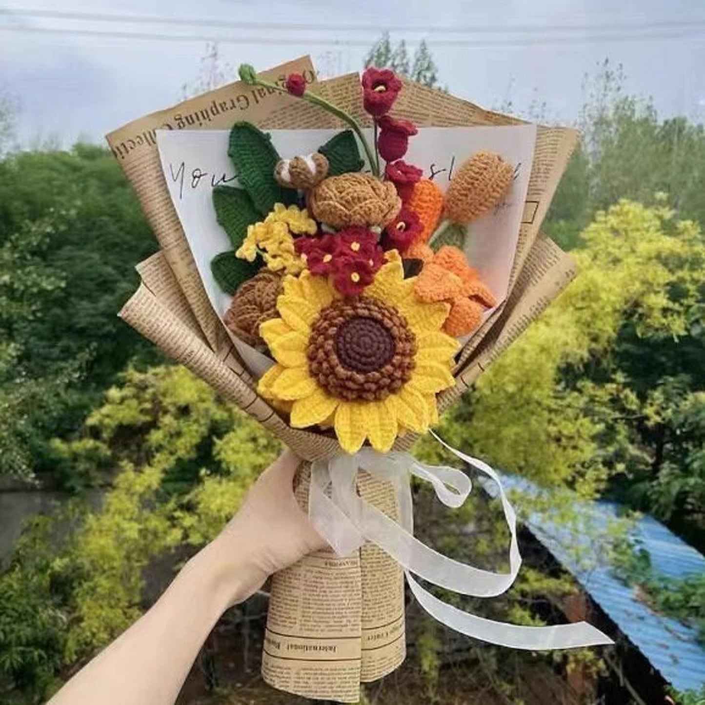 Crochet Sunflower Mixed Bouquets, Multiple Style Options