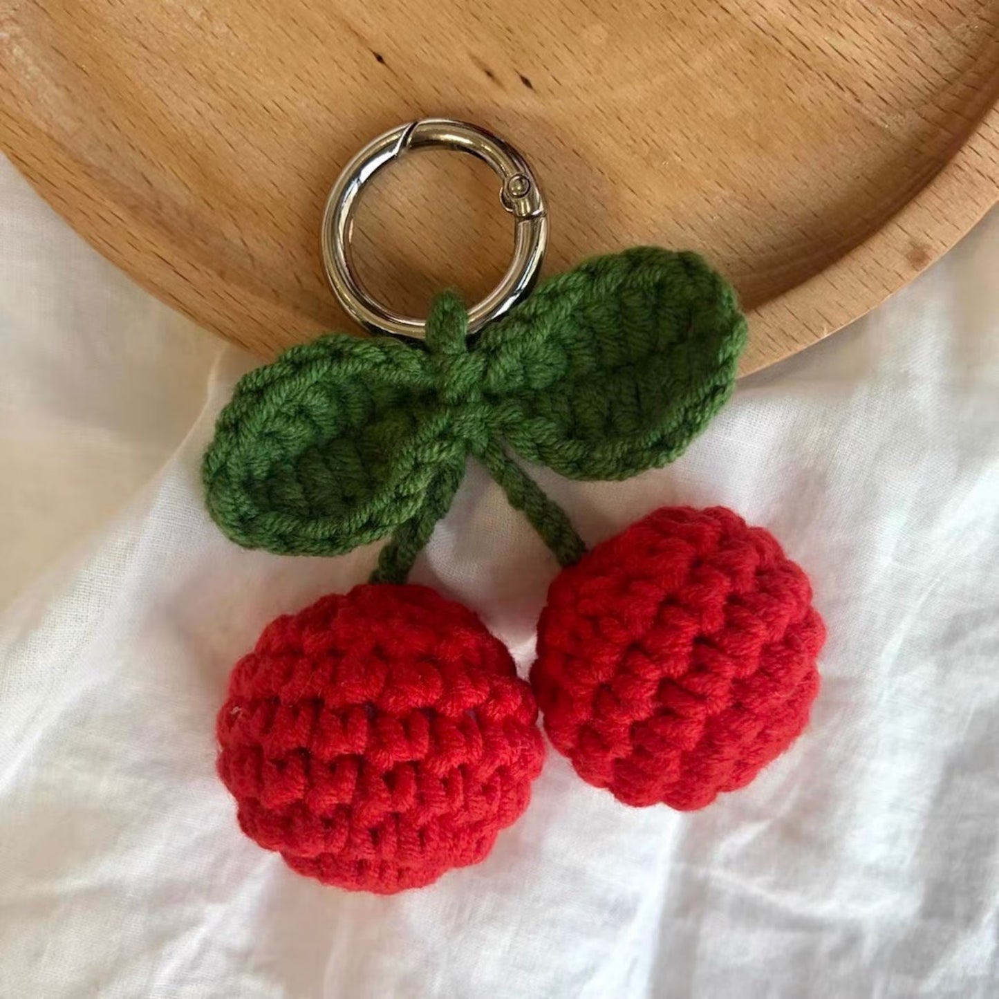 Crochet Cherry Keychain, Red/Dark Red