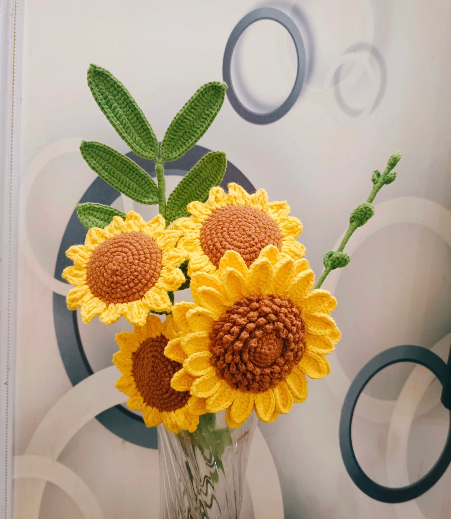 Classic Crochet Sunflower Stems, Soft Cotton Yarn, Multiple Style Available