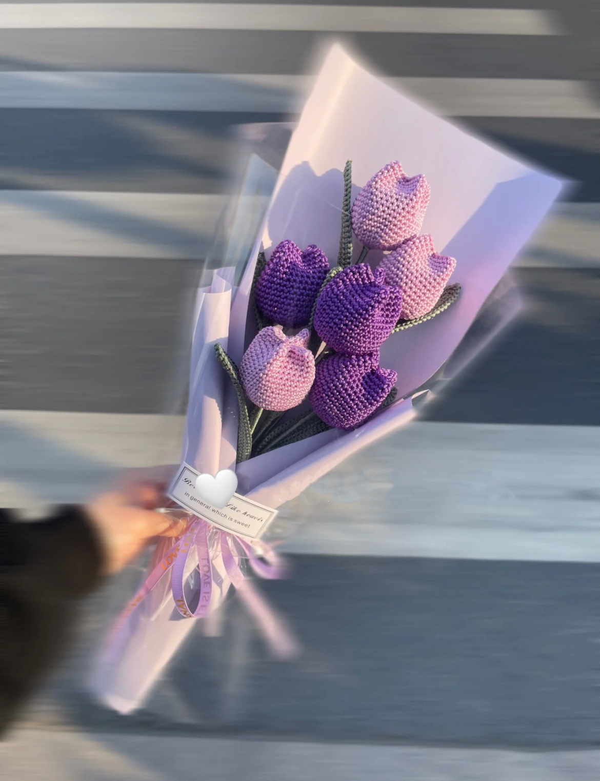 Crochet Tulip Bud Bouquet, Pink & Purple Color Mixed (6-Stem)
