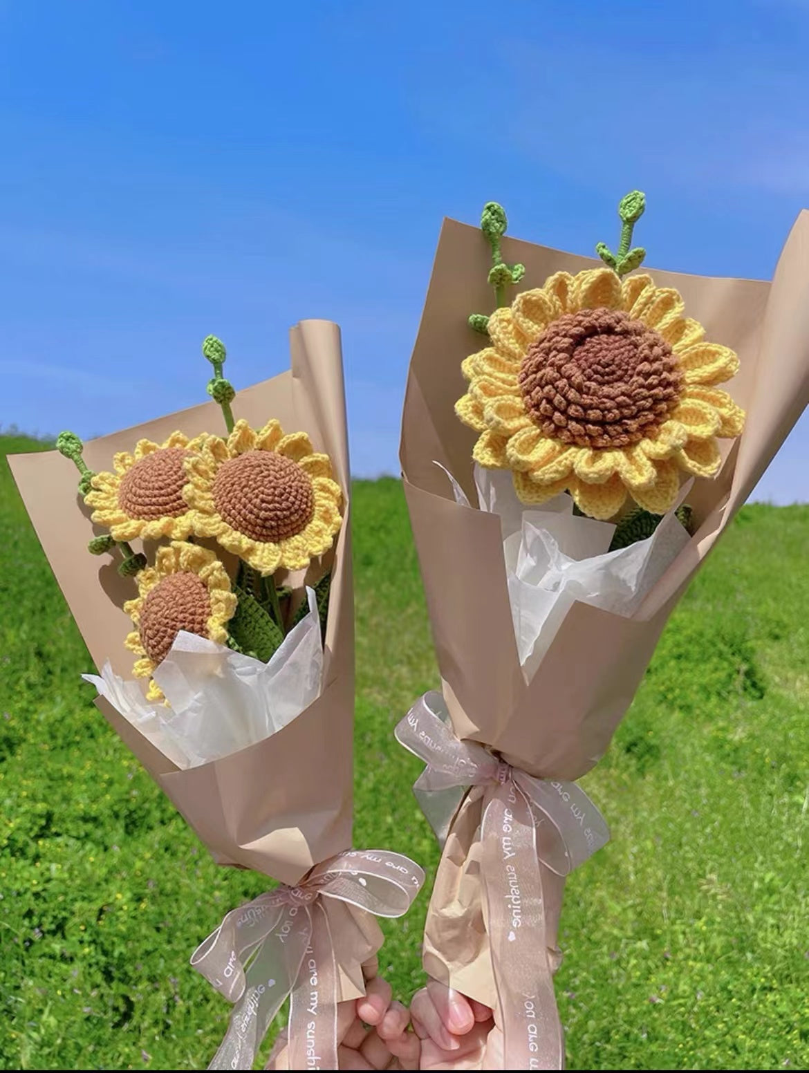 Classic Crochet Sunflower Stems, Soft Cotton Yarn, Multiple Style Available