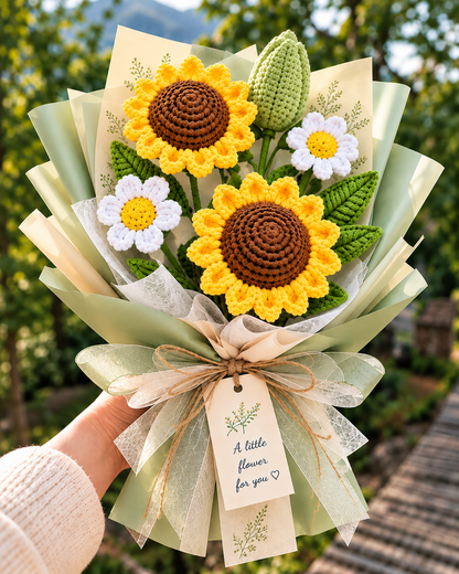 Handmade Crochet Sunflower & Daisy Bouquet – Everlasting Flower Gift