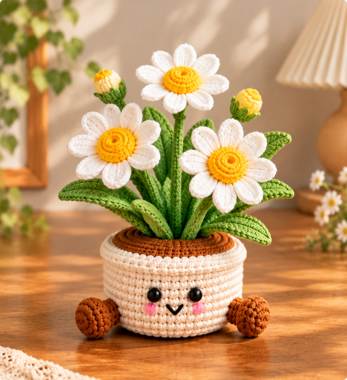 Handmade Crochet Potted Flowers – Cute Amigurumi Plant Decor, Kawaii Yarn Flowers, Unique Handmade Gift