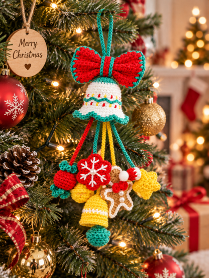 Crochet Christmas Bag Charm, Handmade Christmas Bell Ornament, Christmas Tree Hanging Decor, Car Mirror Charm, Cute Holiday Gift