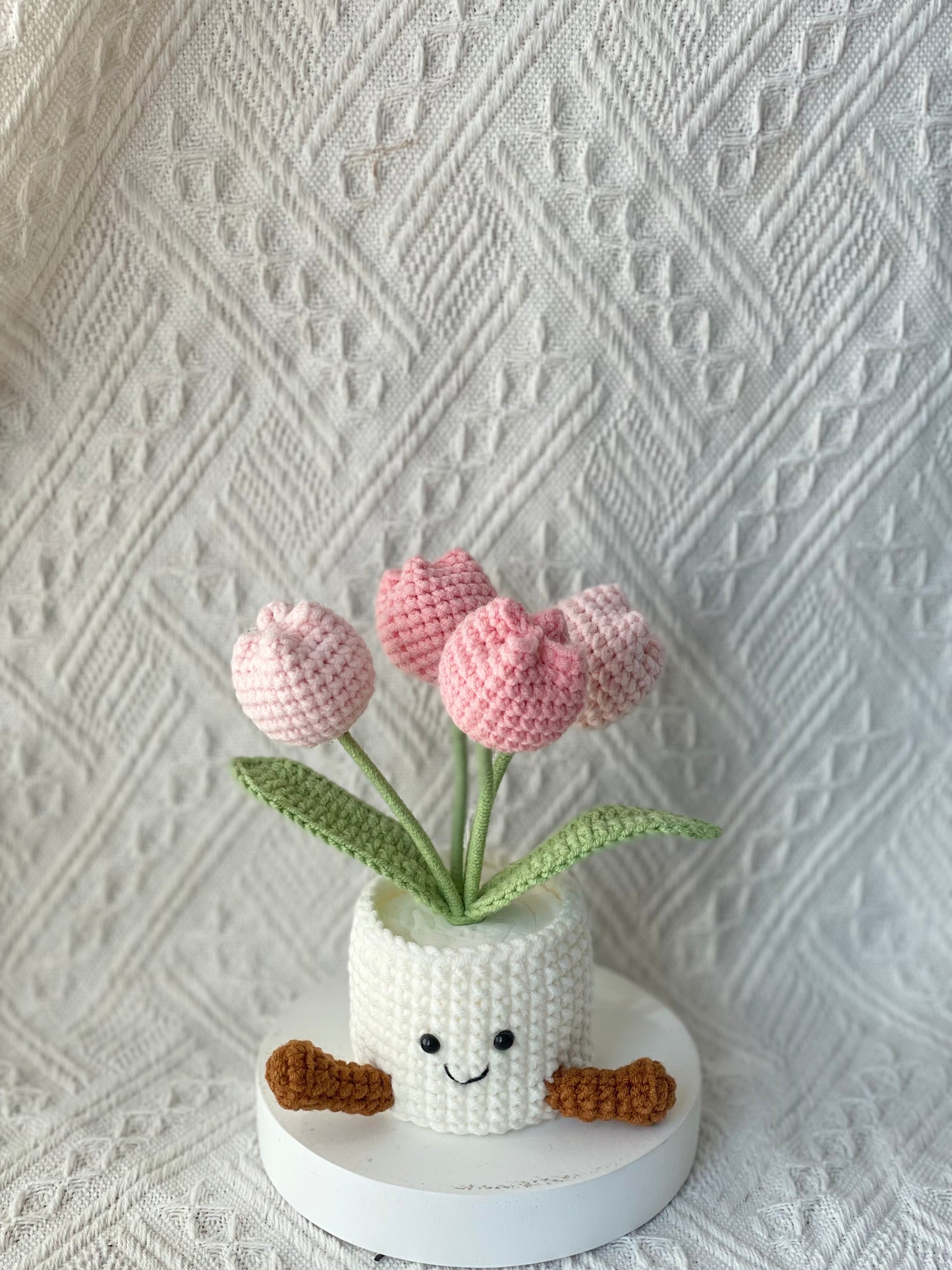 Handmade Crochet Tulip Flower Pot -4 Tulips In