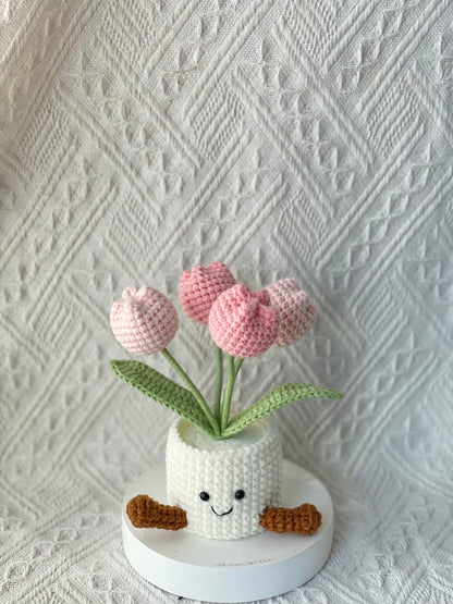 Handmade Crochet Tulip Flower Pot -4 Tulips In