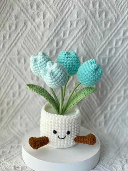 Handmade Crochet Tulip Flower Pot -4 Tulips In