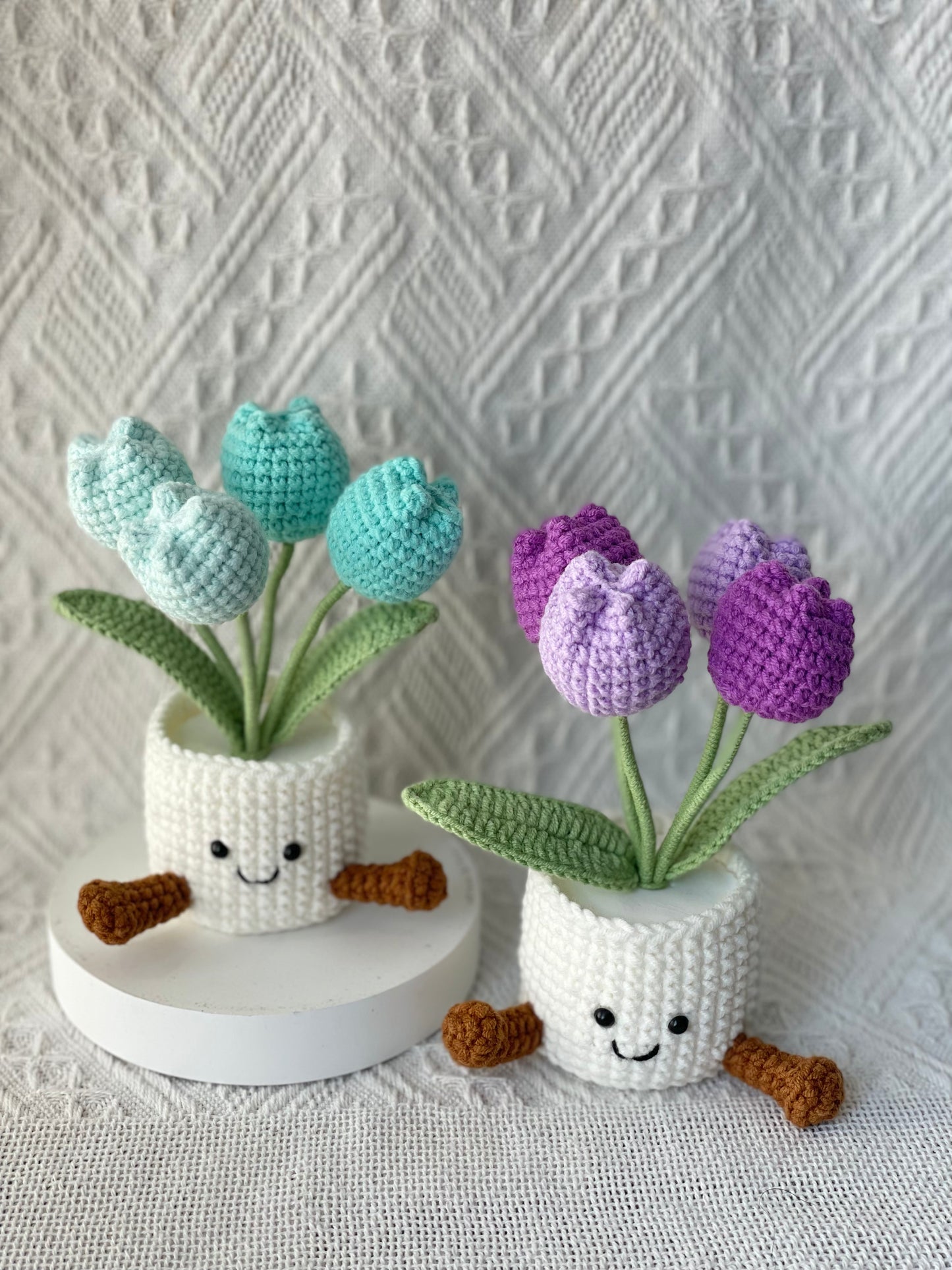 Handmade Crochet Tulip Flower Pot -4 Tulips In