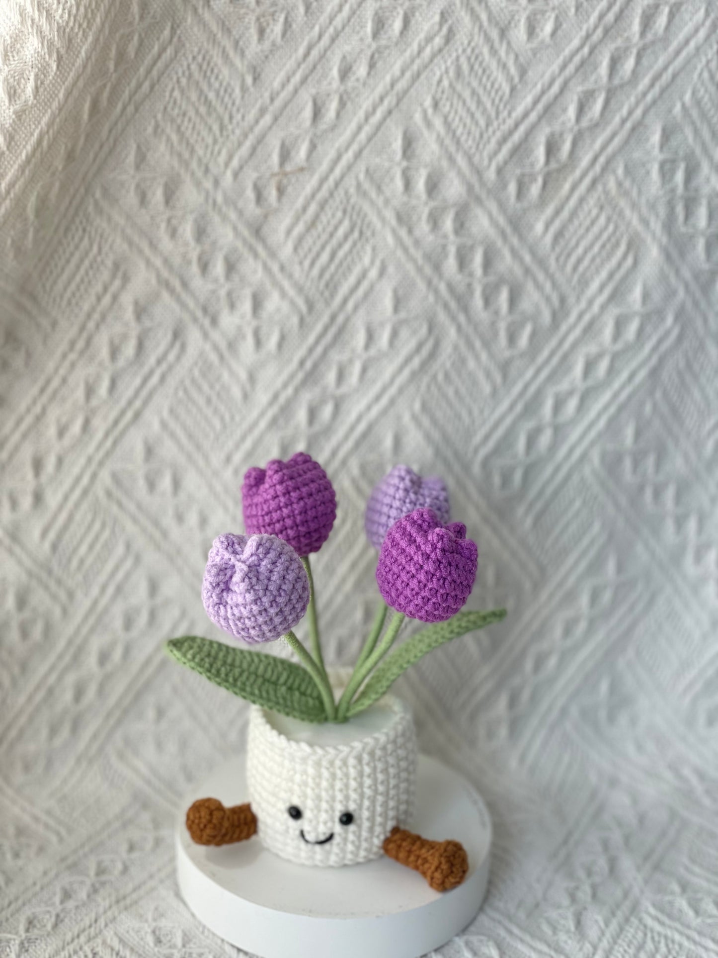 Handmade Crochet Tulip Flower Pot -4 Tulips In